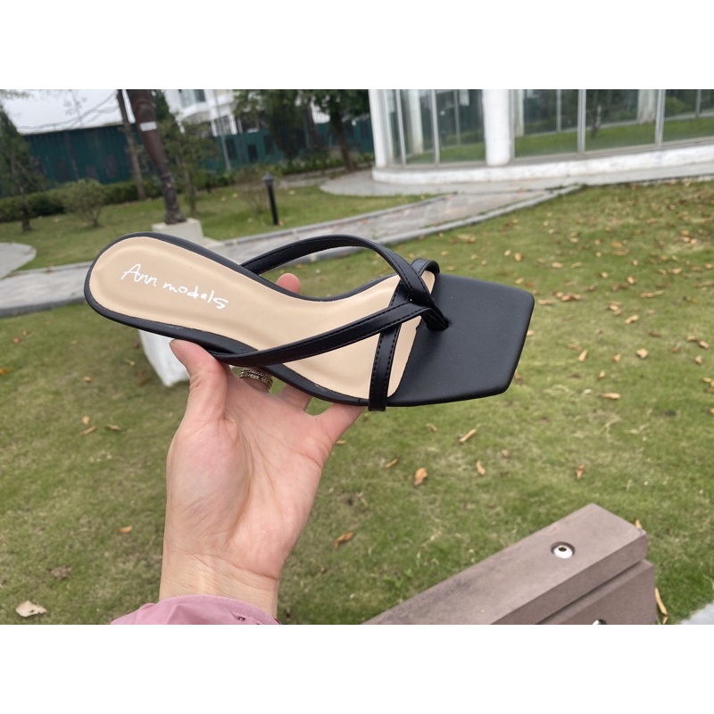 Guốc kẹp quai mảnh mui vuong gót nhọn 6p mũi vuông Annmodels _Hàng có sẵn