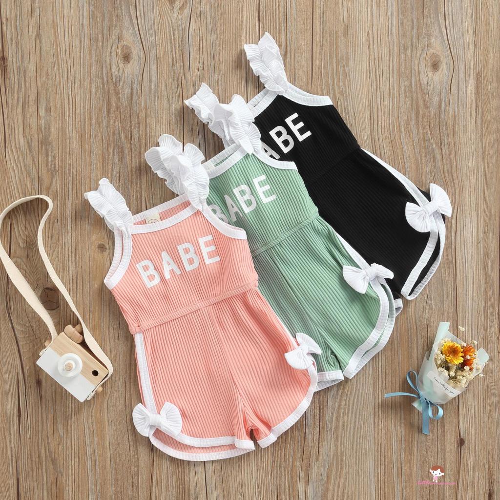 Jumpsuit không tay phối ren đính nơ eo cao thời trang mùa hè cho bé gái 7 tuổi