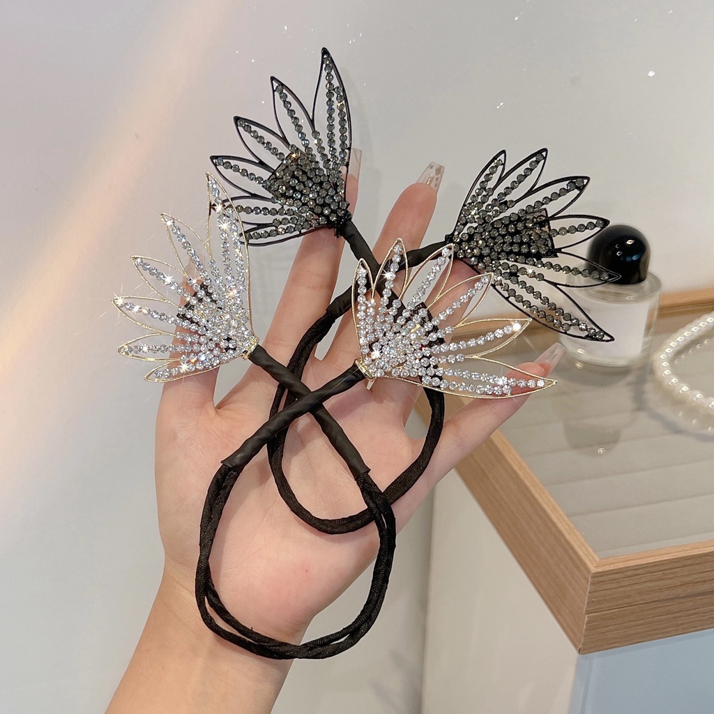 Dây buộc tóc HAIMEIKANG hình quạt đính đá thời trang cho nữ