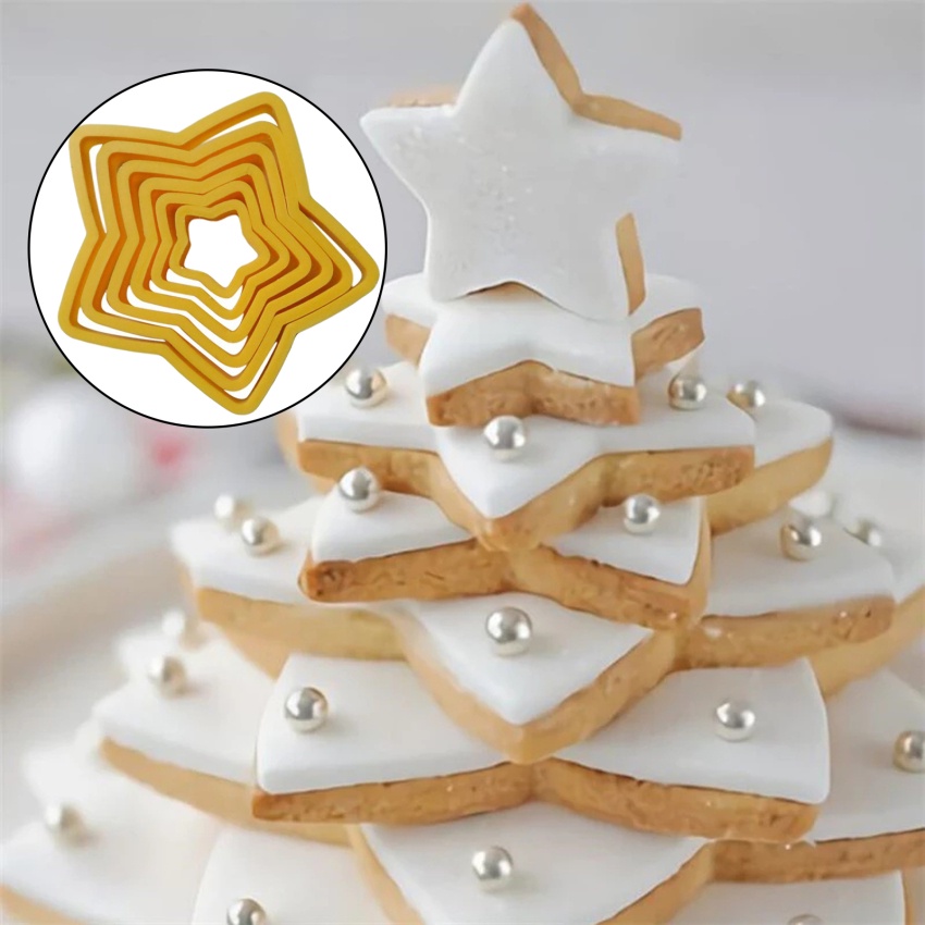Set 6 Khuôn Cắt Bánh Quy Tạo Hình Cây Thông / Ngôi Sao / 3D Trang Trí Bánh Kem