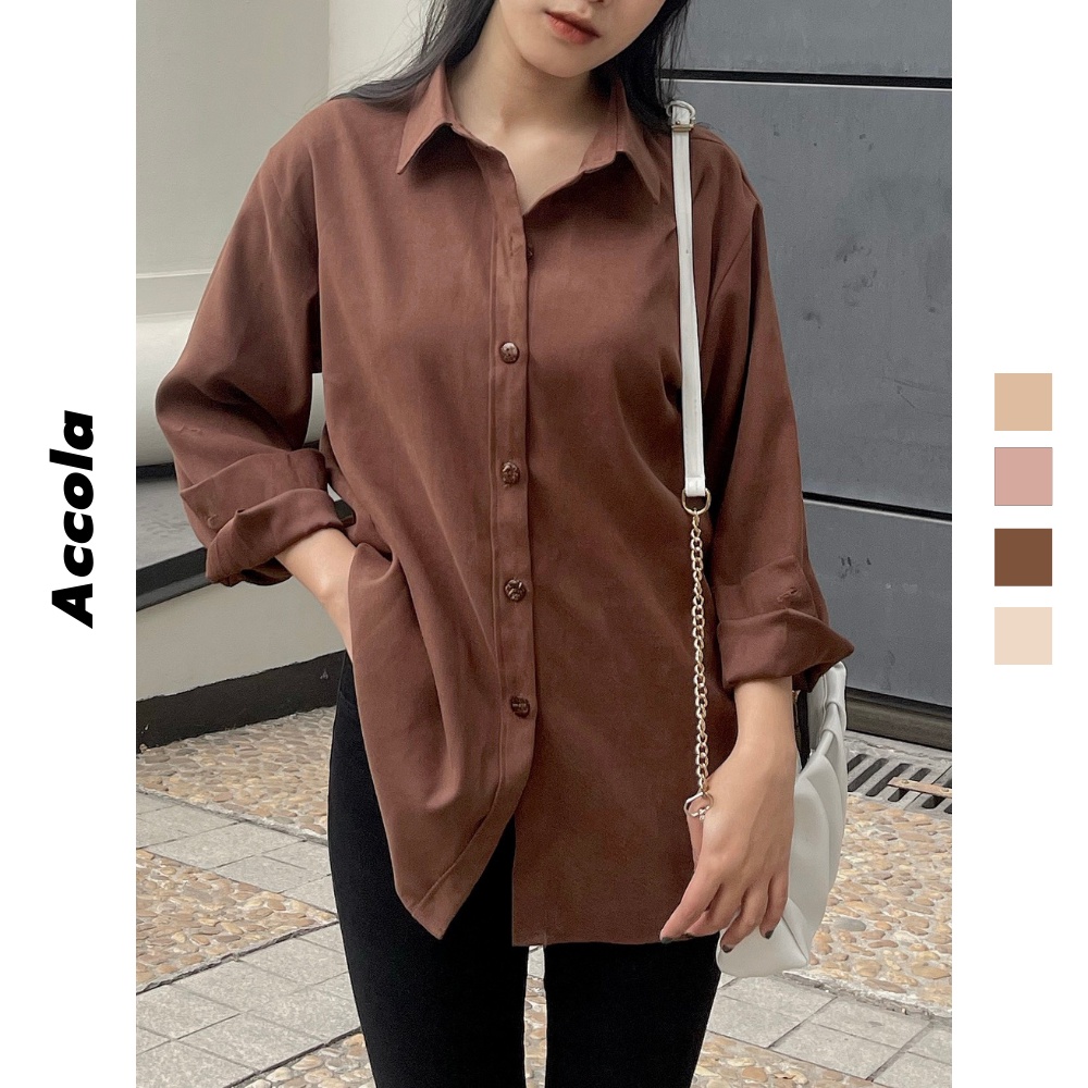 [Mã FAMARAL1 giảm 10K đơn 50K] Áo sơ mi nữ korea freesize chất liệu nhung tăm Accola 2112 | BigBuy360 - bigbuy360.vn