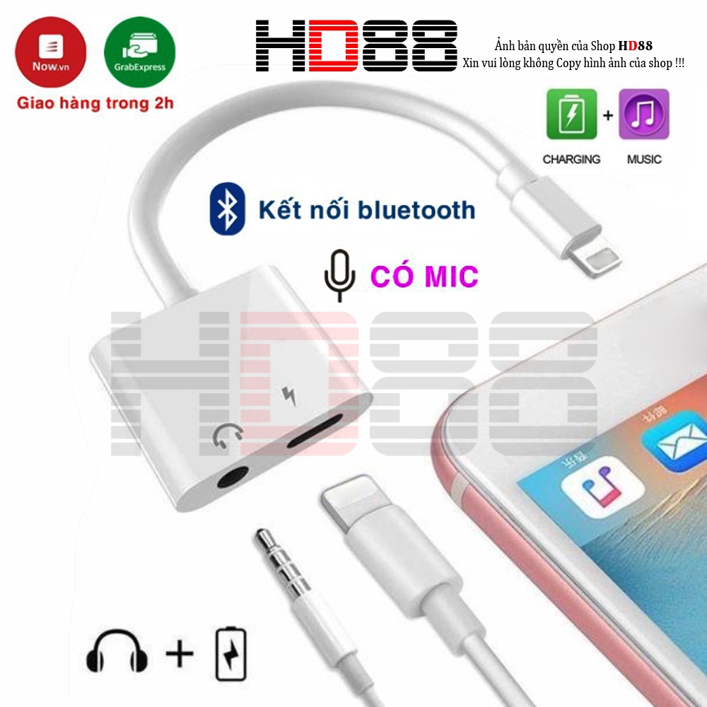 Jack chia cổng sạc sang giắc 3.5 mm + cổng sạc ,kết nối bluetooth,CÓ MIC-A10