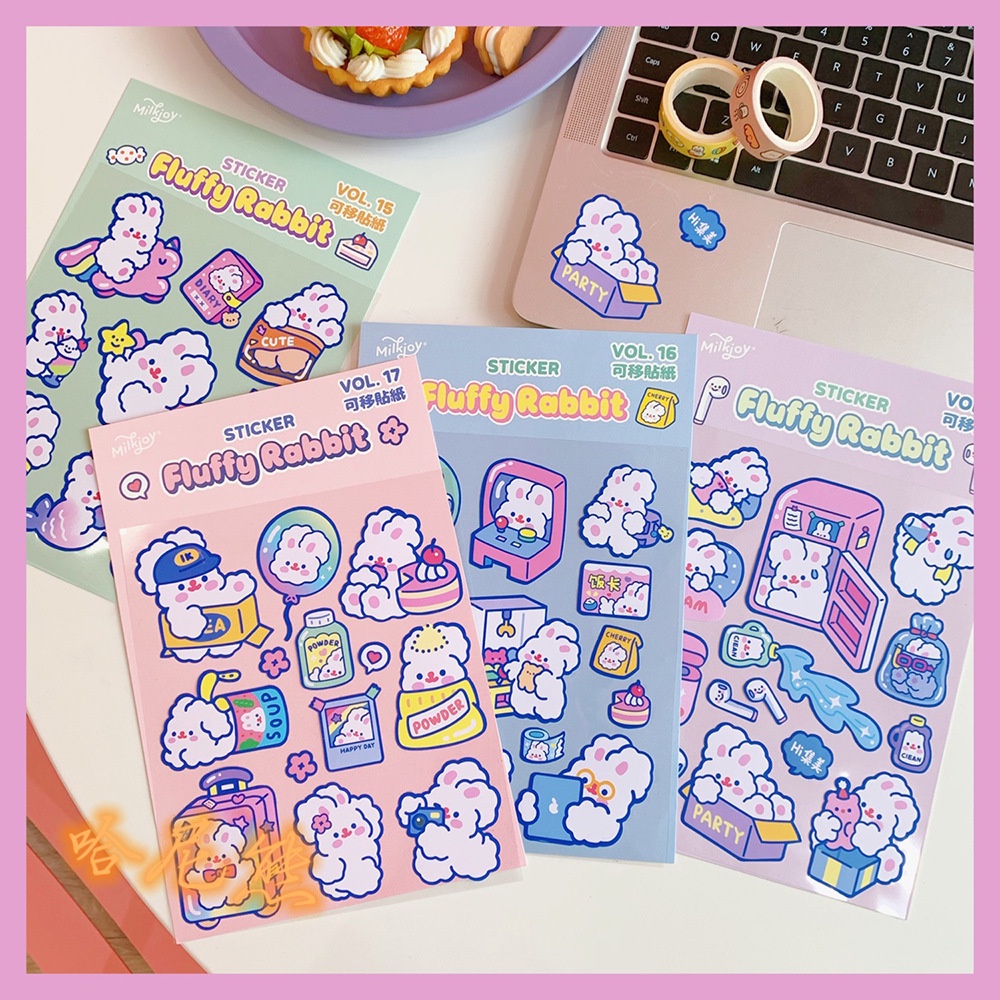 Miếng nhãn dán, sticker trang trí sổ dễ thương hình thỏ