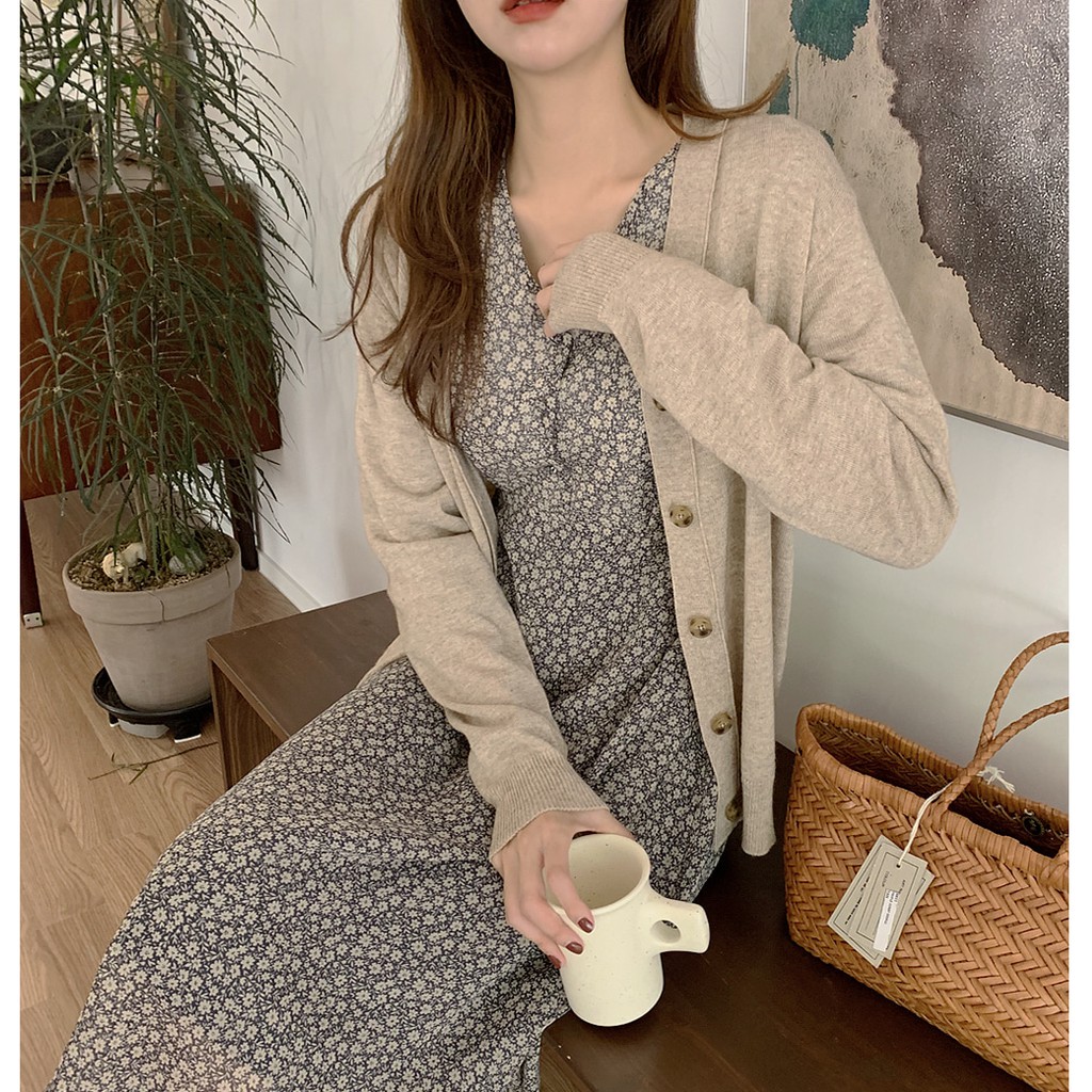 Đầm Peppermint 38447 dài tay in hoa xinh xắn thời trang cho nữ