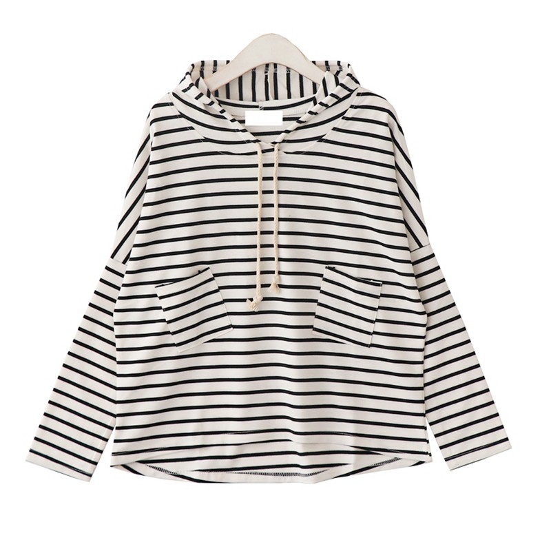 Áo Hoodie Nữ kẻ sọc ngang Form rộng Ulzzang Hàn Quốc Áo Sweater nữ Có mũ Phong cách Thời trang | BigBuy360 - bigbuy360.vn