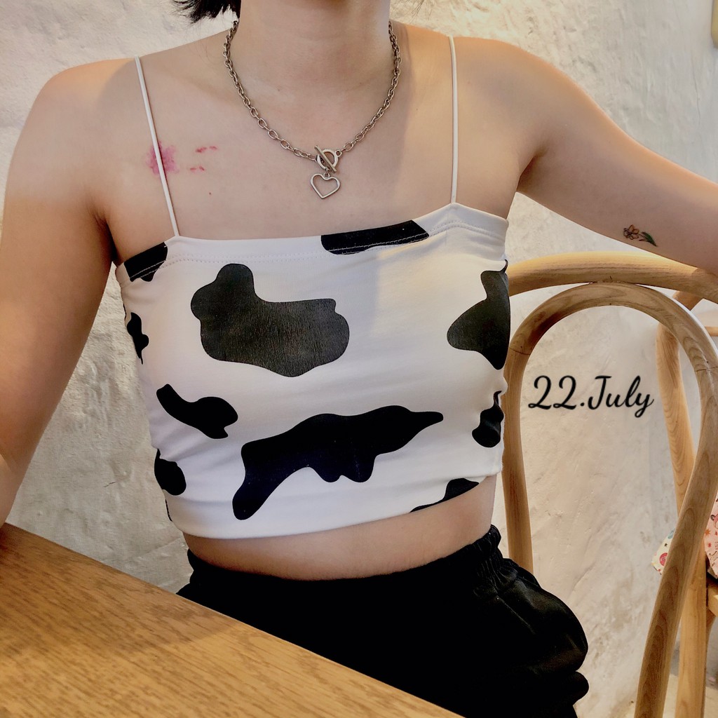 Áo croptop 2 dây bò sữa , có mút sẵn toàn ảnh thật, áo đi biển