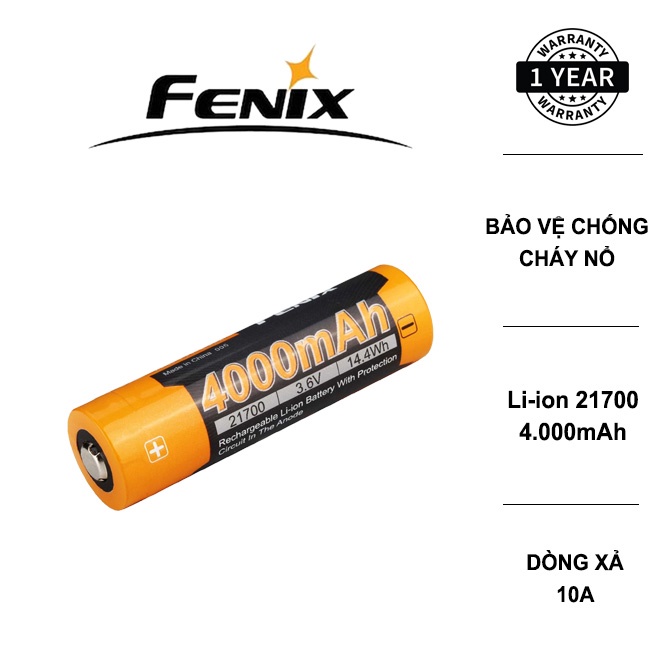 Pin sạc FENIX 21700 dung lượng 4000 mAh dòng xả cao 18A