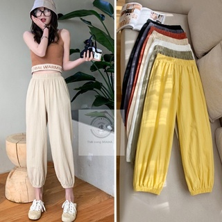 Quần baggy nữ cạp chun dáng bom bo gấu chất vải đũi mát nhẹ dài - Quần jogger đi học làm/ms012 mã409