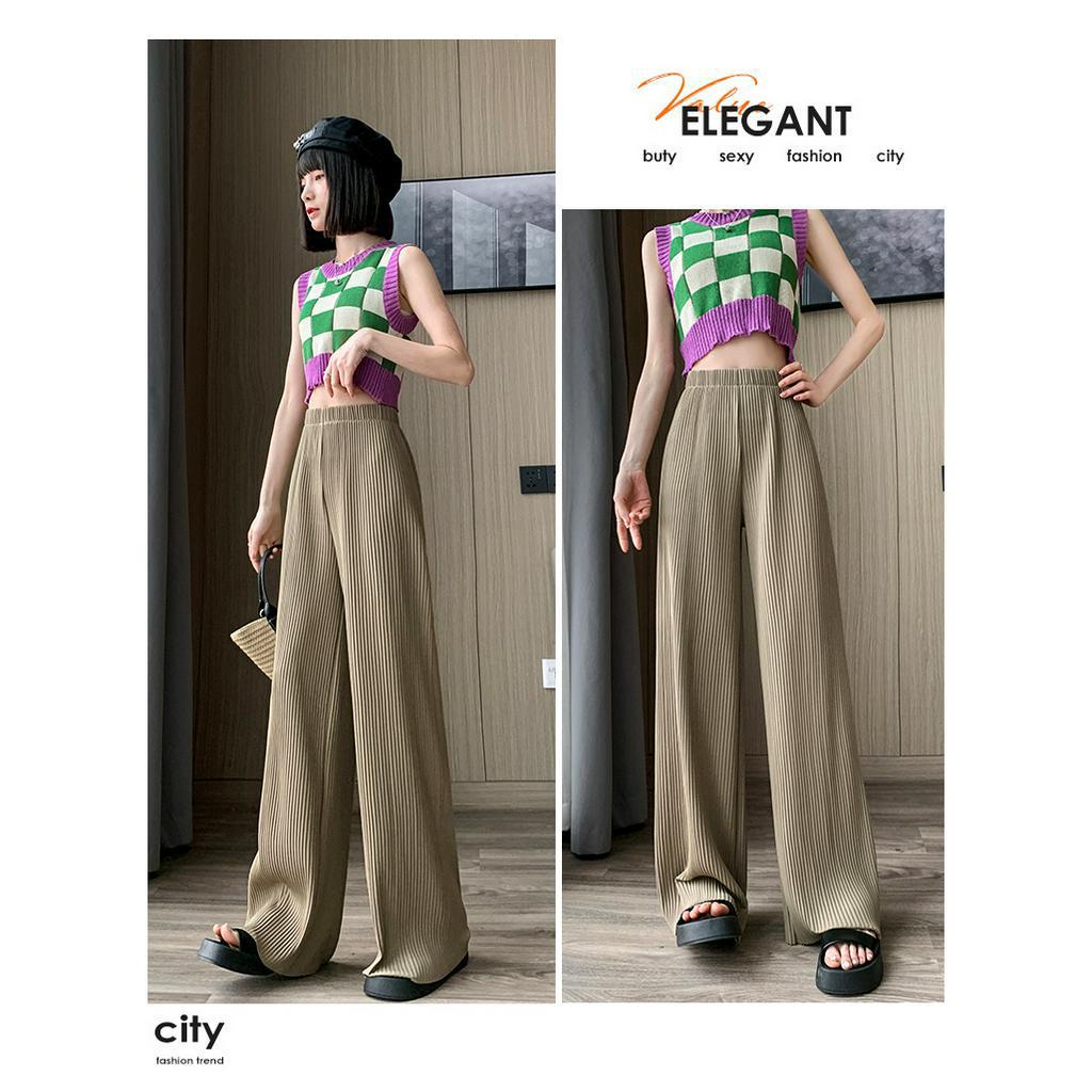 Quần dài nữ ống rộng lưng thun bigsize phong cách Hàn Quốc quần dài nữ ống suông chất liệu cao cấp thoáng mát hack chiều