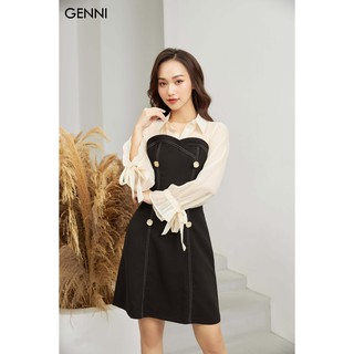 Váy khuy phối màu tay nơ gv007 - genni