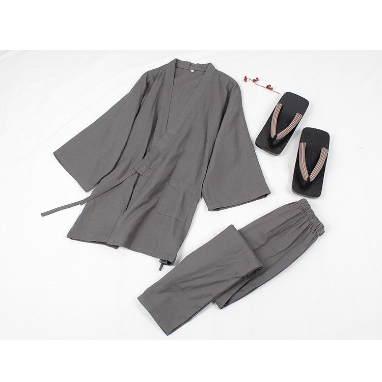 Bộ Đồ Ngủ Kimono Bằng Cotton Nguyên Chất Mỏng Màu Trơn Phong Cách Trung Quốc Dành Cho Nam 3.14