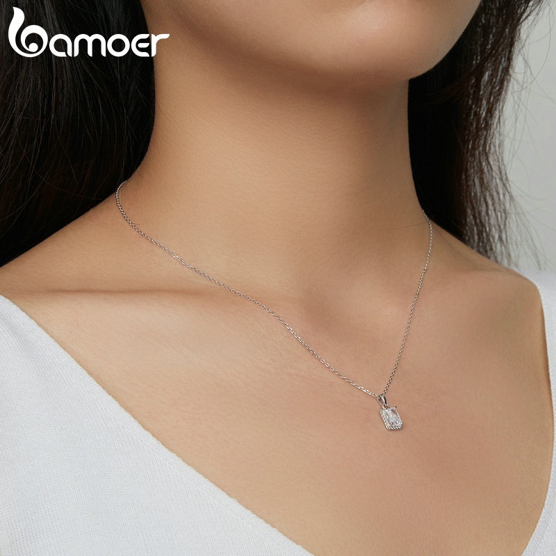 BAMOER Vòng cổ bạc 925 Đính Đá Quý Nhân Tạo Thời Trang