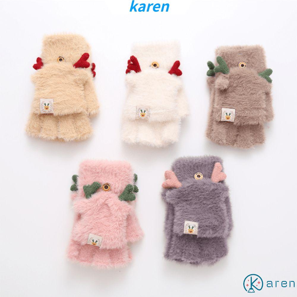 Găng Tay Hở Ngón Đan Len Dày Dặn Giữ Ấm Họa Tiết Hoạt Hình Nhiều Màu Dễ Thương Thời Trang Thu Đông