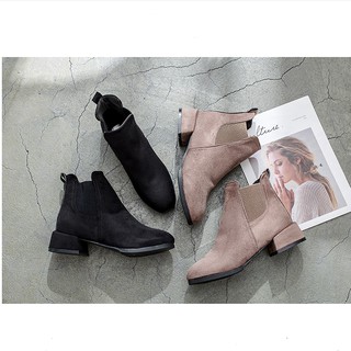 FB029D- Giày boot nữ da lộn phối chun 2 bên