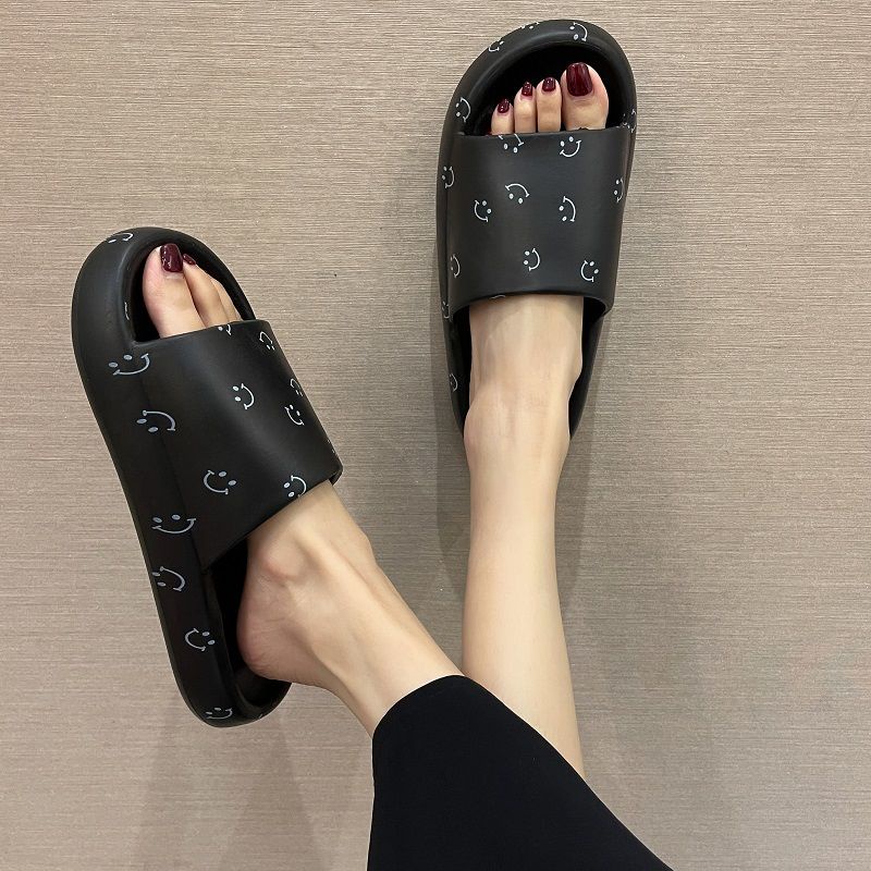 Dép quai ngang IELGY đế dày chống trượt in hình mặt cười thời trang cho nữ