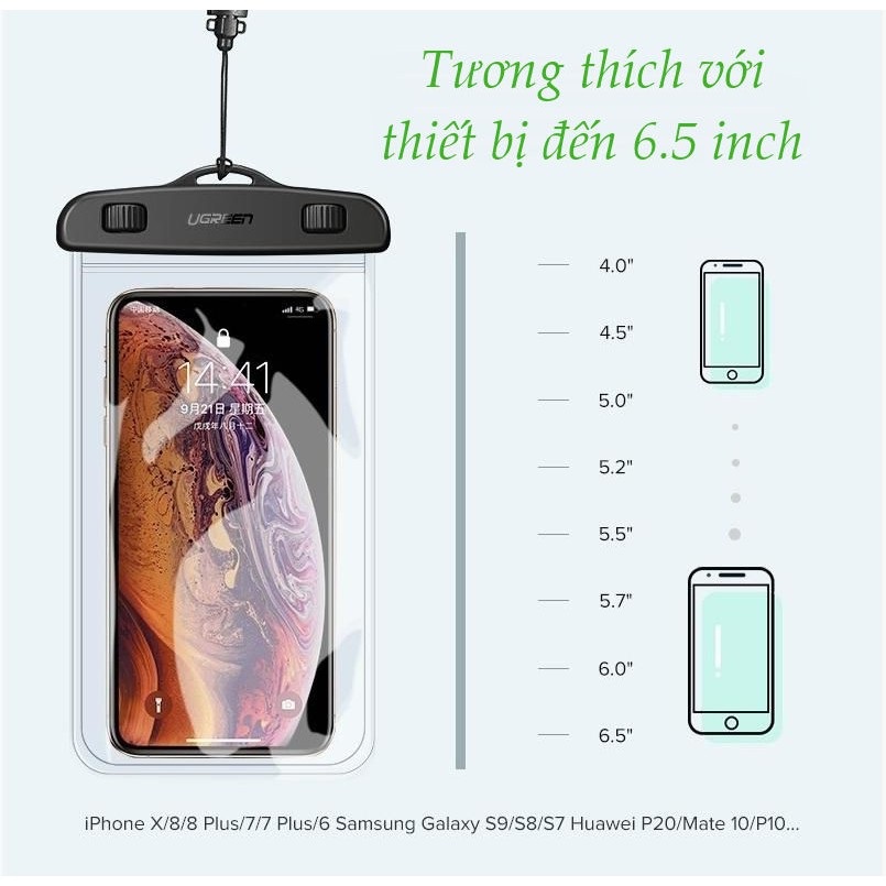 Túi đựng điện thoại Ugreen chống nước tiêu chuẩn IPX8 chịu độ sâu 20m - Sản phẩm chính hãng bh 18 tháng
