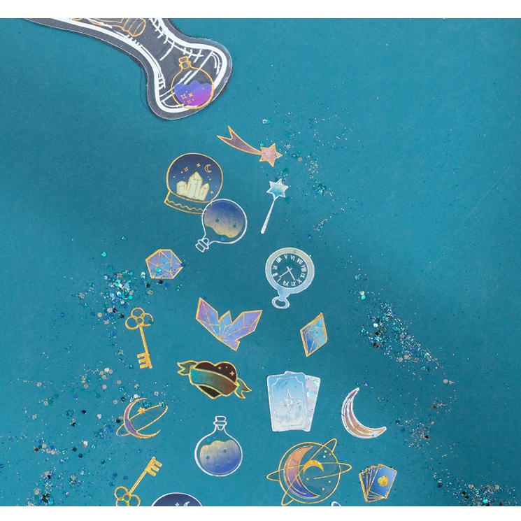 Set 2 tờ sticker viền nhũ vàng, bạc nhiều mẫu decor toploader, trang trí