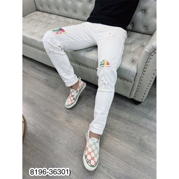 Quần Jean Trắng Vá Bảy Màu Siêu Chất - Quần Jean Nam Trắng Vá Siêu Hót