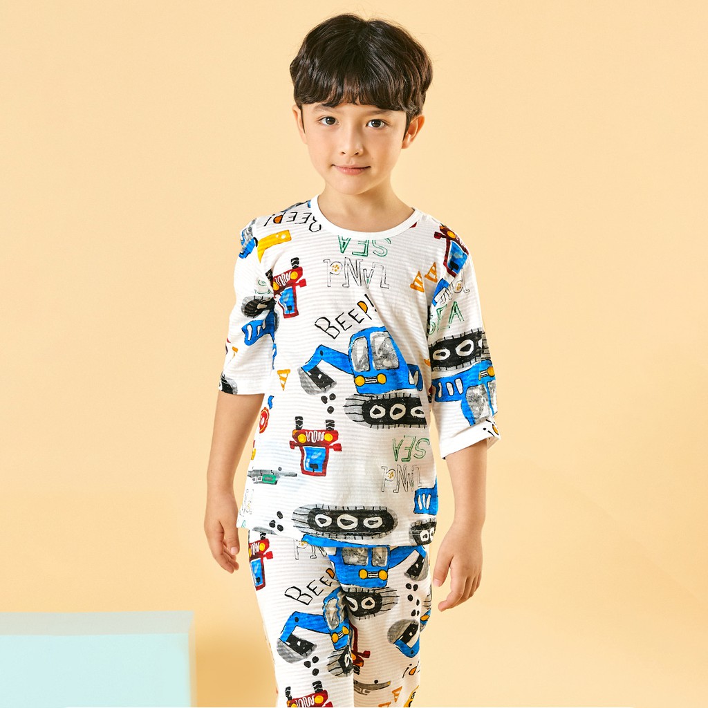 Đồ bộ lửng quần áo thun cotton giấy mặc nhà mùa hè cho bé trai Unifriend Hàn Quốc U2004