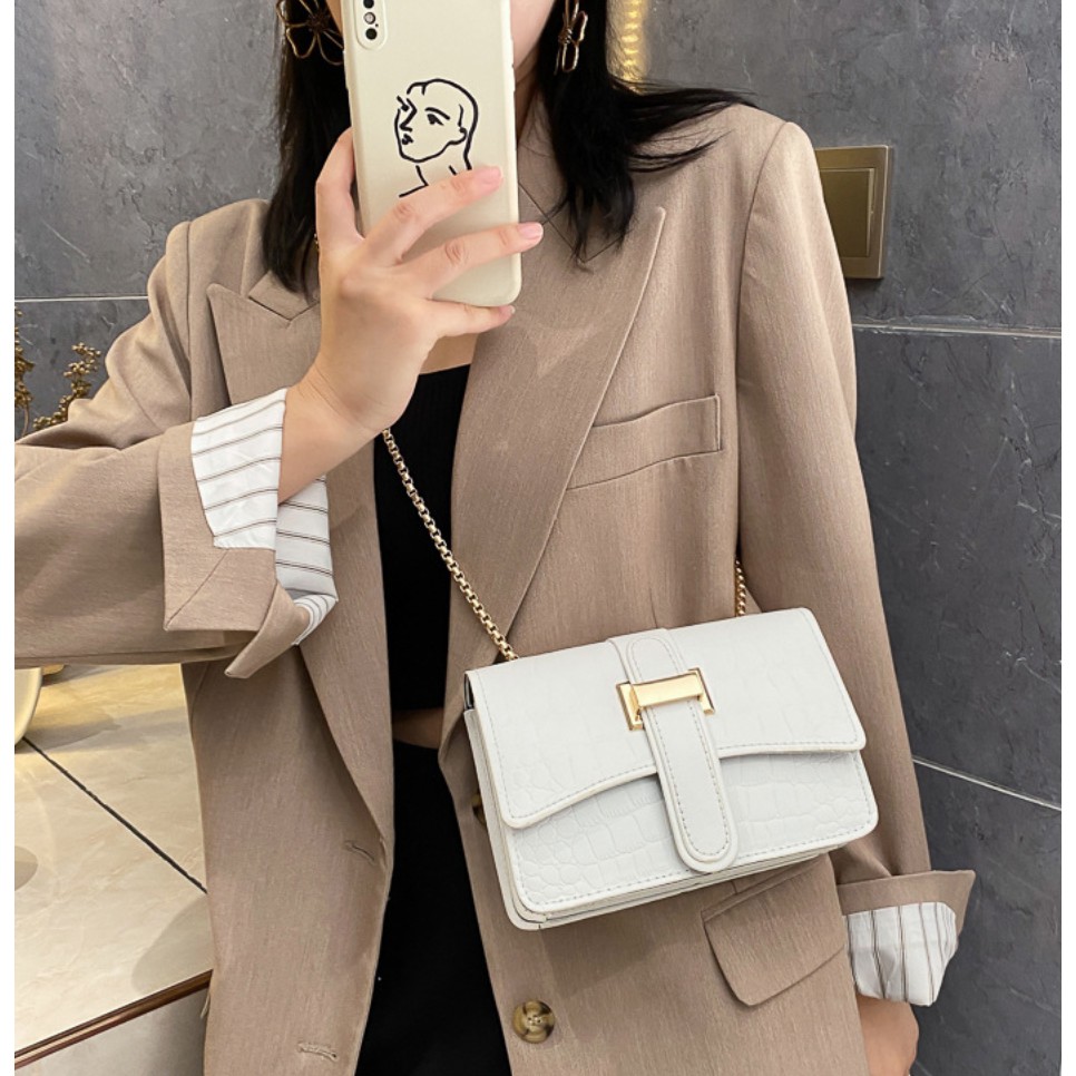 Túi đeo chéo vân da rắn 2 ngăn hàng đẹp