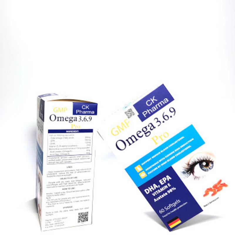 Viên dầu cá Omega 369 Pro Ck Pharma. Bổ não, sáng mắt, khỏe tim mạch - Hộp 60 viên chuẩn GMP Bộ Y Tế