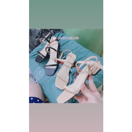 Sandal nữ quai ngang dây mảnh thời trang cao 3cm màu kem