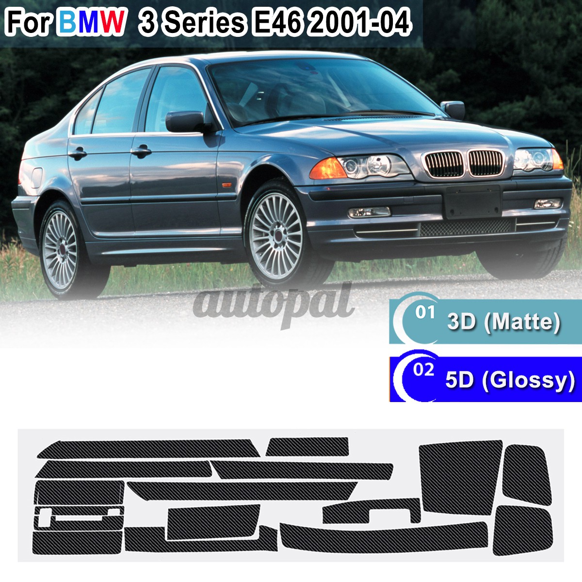 Carbon Fiber Vinyl Interior Decal Sticker Trim Package for BMW 3 Series E46 2001-2004