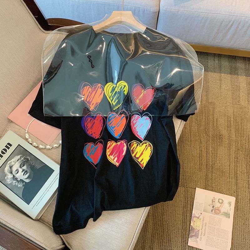 Áo Thun Tay Ngắn Màu Đen Dáng Rộng Thời Trang Mùa Hè Theo Phong Cách Hồng Kông Dành Cho Nữ
