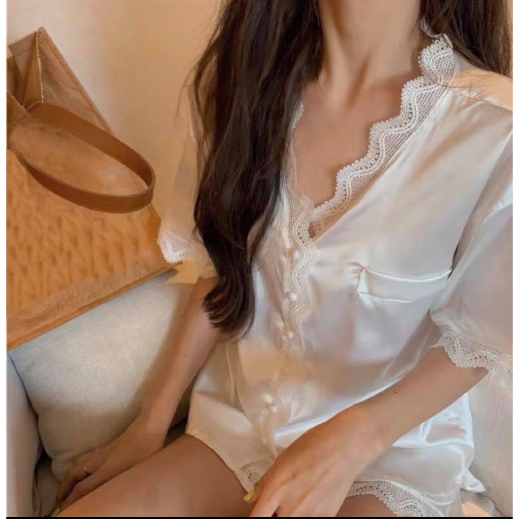 Bộ đồ ngủ phối ren lụa SEXY CAO CẤP 💗 Chất Đẹp❣️Lụa Satin