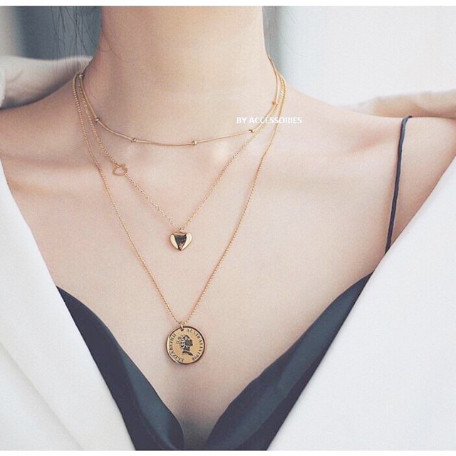 Dây chuyền nữ titan trái tim phối trái tim rỗng xinh xắn không gỉ WN190802
