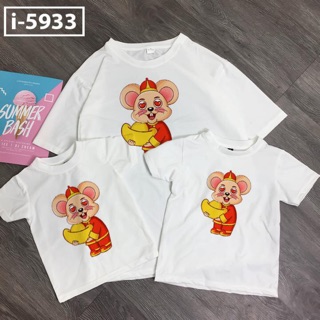 I5933 Áo Thun Gia Đình Tết Cổ Tròn In Hình Con Chuột Chất Thun Co Gian 4 Chiều Mềm Mịn