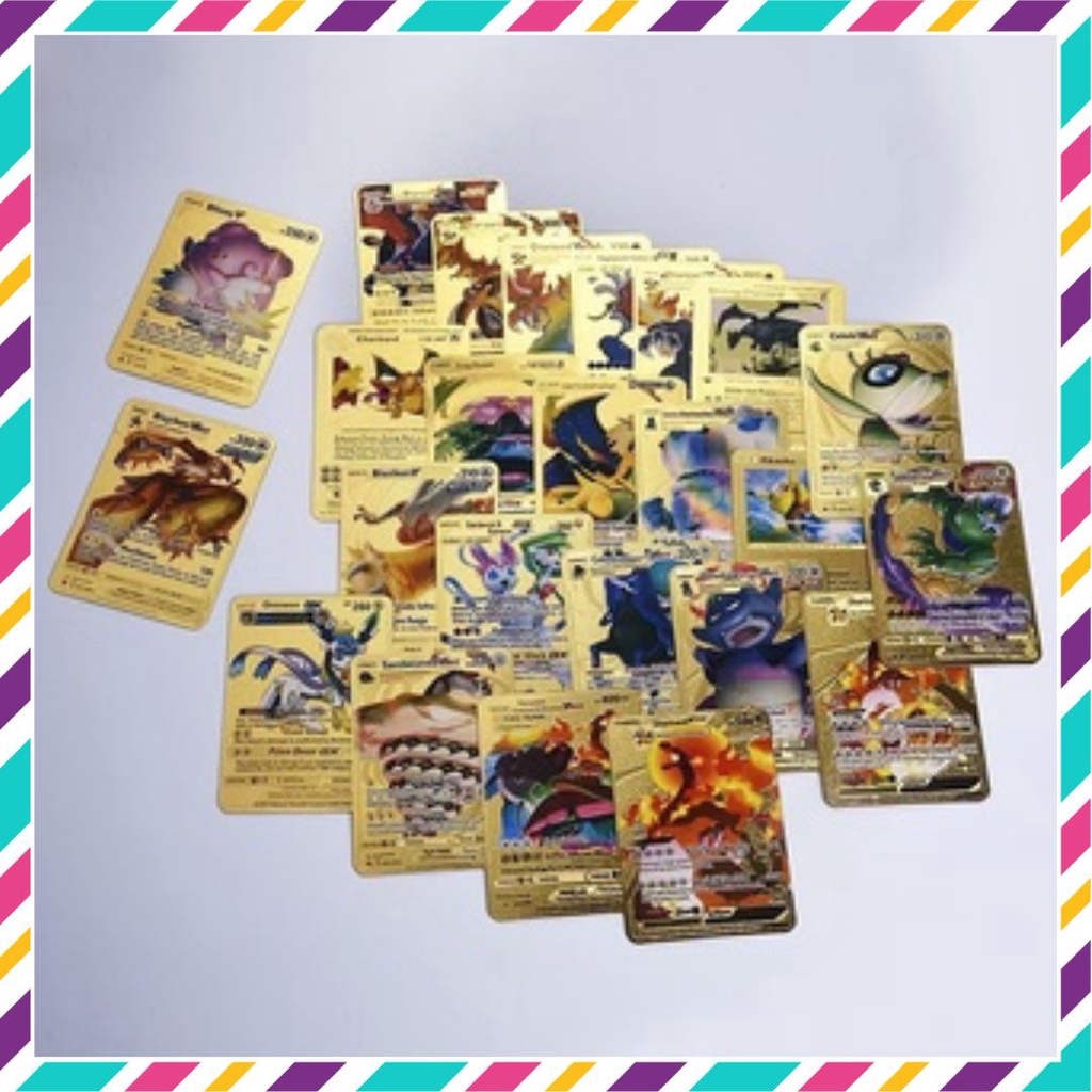 Thẻ pokemon mạ vàng cao cấp, bài pokemon vàng bạc đen lấp lánh đồ chơi pokemon cho bé