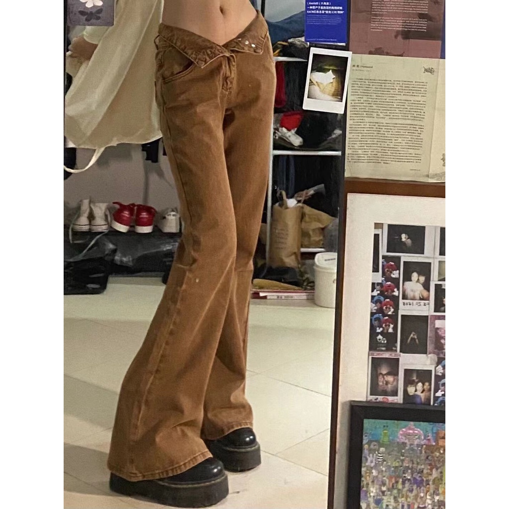 Quần Jean Ống Loe Dáng Suông Cỡ Lớn Kiểu Âu Mỹ Cá Tính Cho Nữ