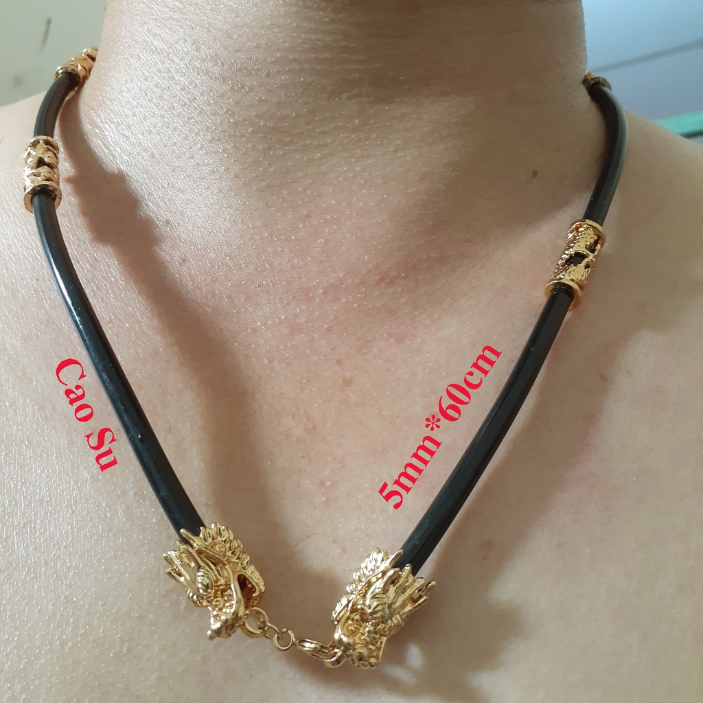 Dây chuyền nam cao su 5mm bọc đầu rồng mạ vàng sang trọng thể hiện phong độ mạnh mẽ