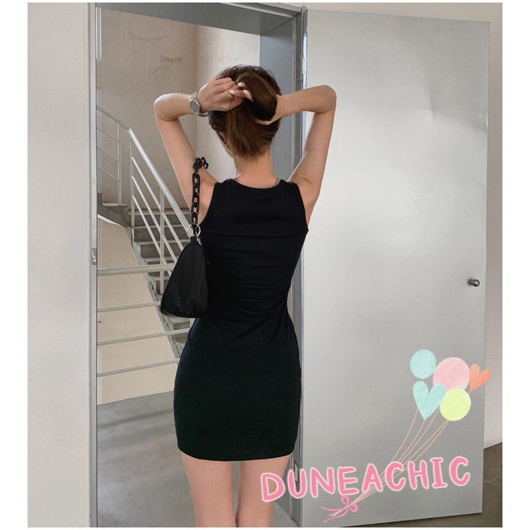 DUNEA Áo Tank Top Sát Nách Màu Đen Ôm Dáng Quyến Rũ Cho Nữ
