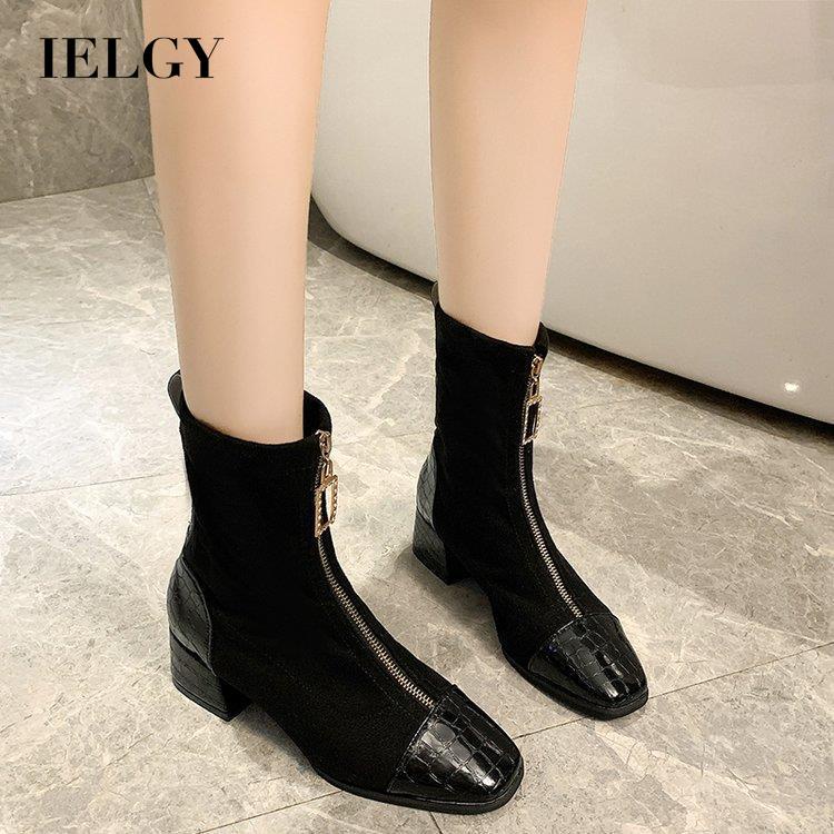 Giày Bốt Martin Co Giãn Phối Khóa Kéo Trước Thời Trang Cho Nữ