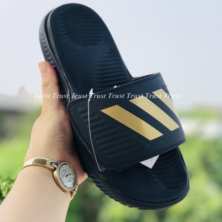 Dép Alphabounce adidas ♥️FREESHIP +hộp♥️ quai ngang nam màu full đen 3 sọc vàng chất xịn 1-1