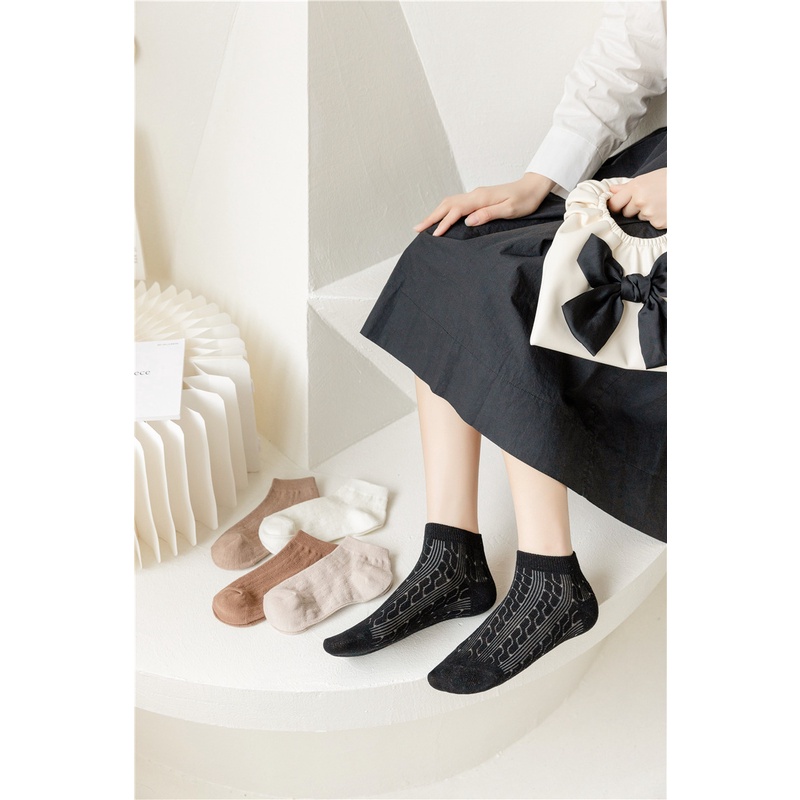 Vớ tất cổ ngắn màu vintage dạng thông hơi
