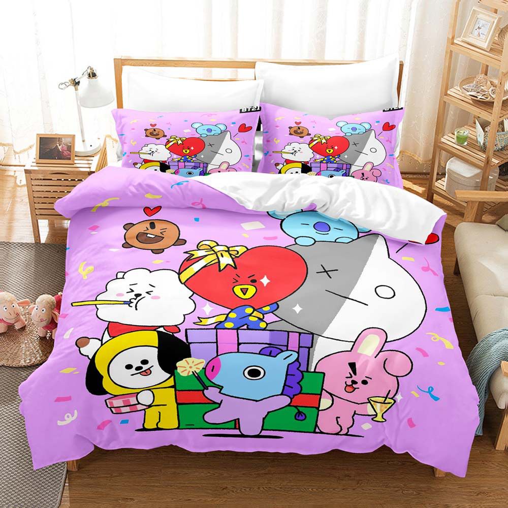 Bangtan Name BT21 BTS Bedding Set Single Twin Three Piece Set Bedroom Fan Gift