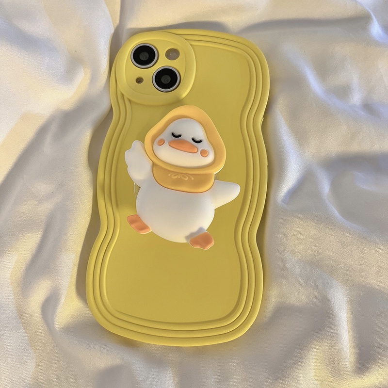 Ốp Điện Thoại Silicon Họa Tiết Hoạt Hình Chú Vịt Dễ Thương Kèm Giá Đỡ Cho IPhone X XR XS Max 11 12 13 Pro Max