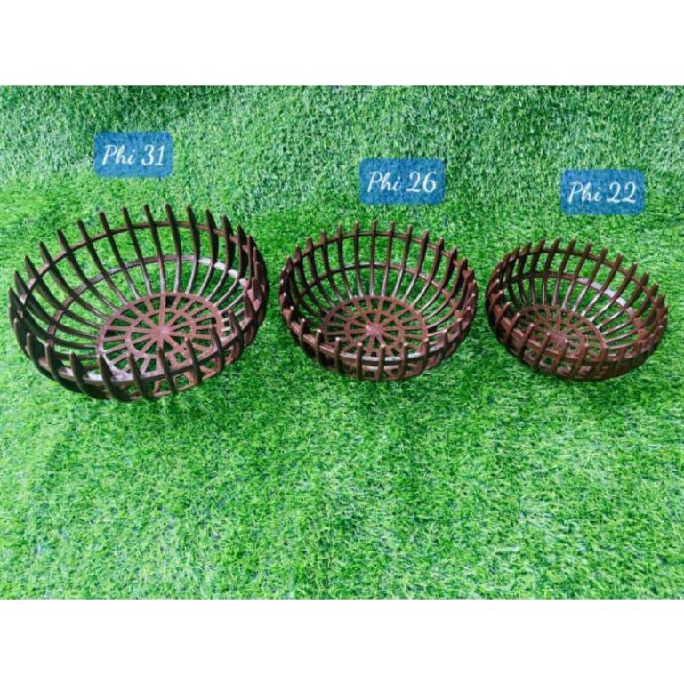 Chậu nhựa giả gỗ trồng lan hình quả bí màu nâu đủ size, hàng dày nan ạ