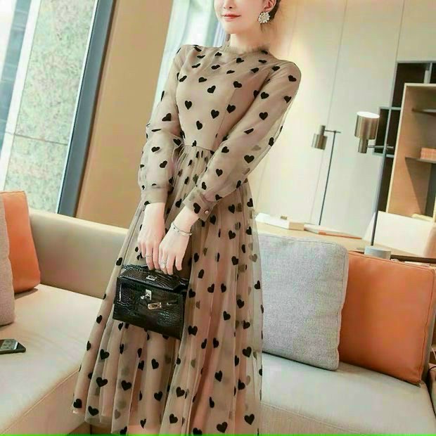 Đầm Xòe Cổ tròn Họa Tiết Bi Kết Nơ Eo BY4539