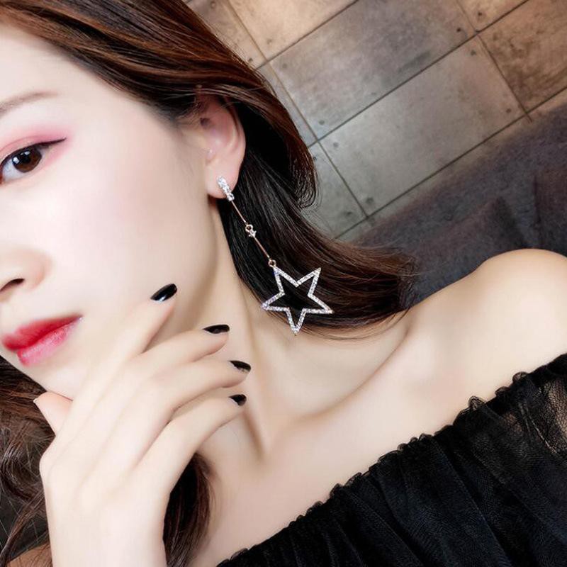 Bông tai thả ngôi sao bản to Khuyên tai phong cách Hàn Quốc thời trang cá tính trang sức gắn đá sang trọng