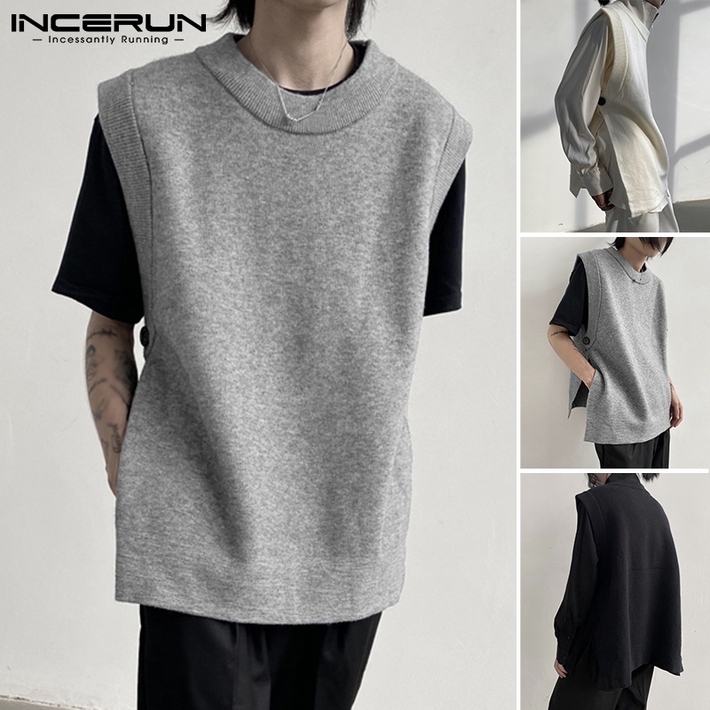 Áo sweater INCERUN dệt kim không tay màu trơn thời trang cho nam