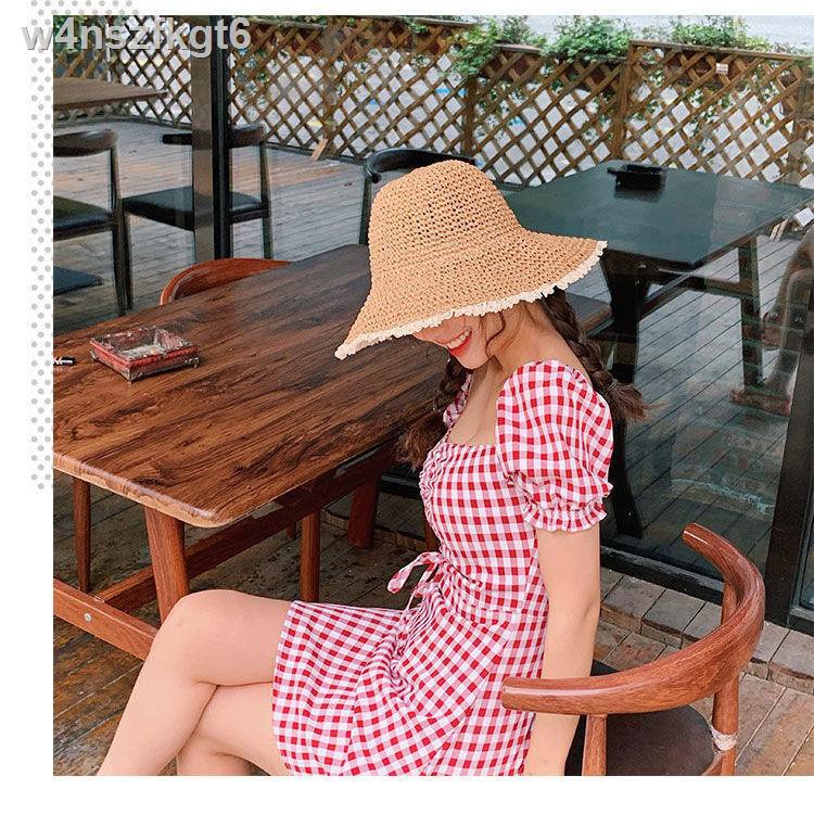 ♘☋phiên bản Hàn Quốc của mũ rơm nhỏ bị hỏng văn học kỳ nghỉ bãi biển mùa hè làm thủ công hoang dã mái hiên lớn c