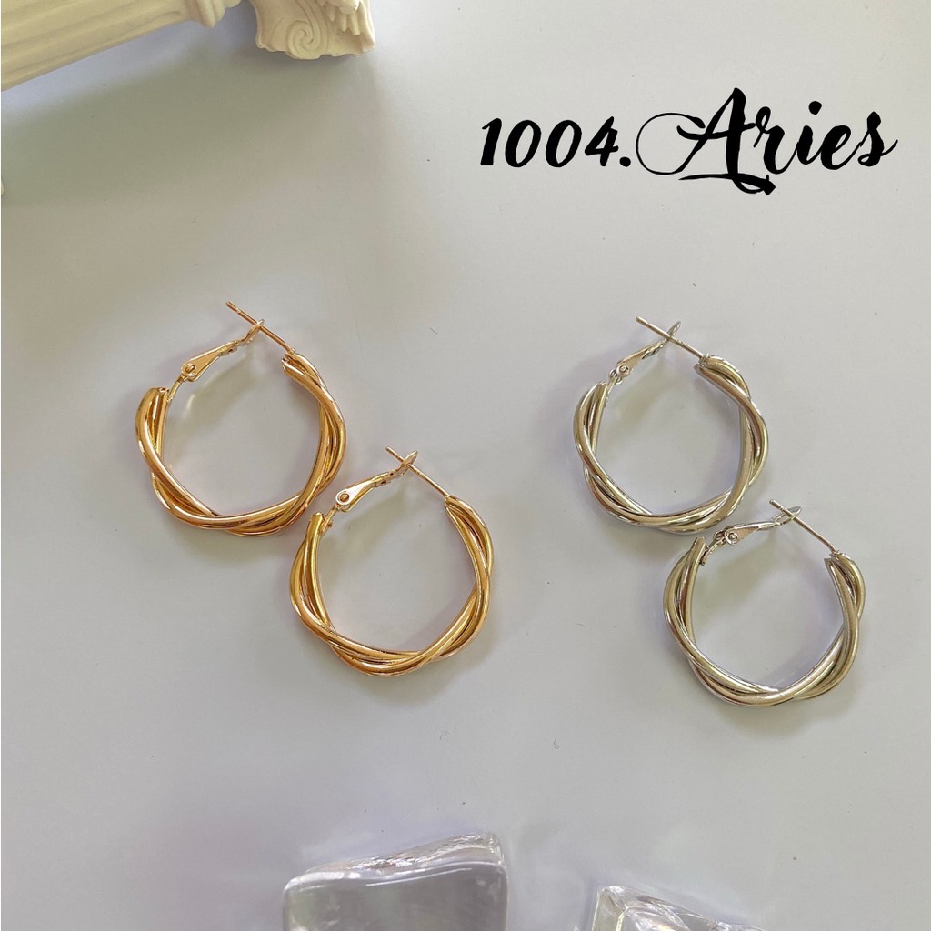 Bông tai tròn kim loại bông tai nữ phong cách Hàn Quốc cá tính -1004 ARIES
