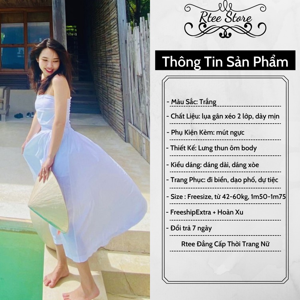 [ ODER ] Đầm maxi trắng dáng xòe cúp ngực lưng thun ôm body Rtee - chất liệu lụa gân xéo 2 lớp dày mịn