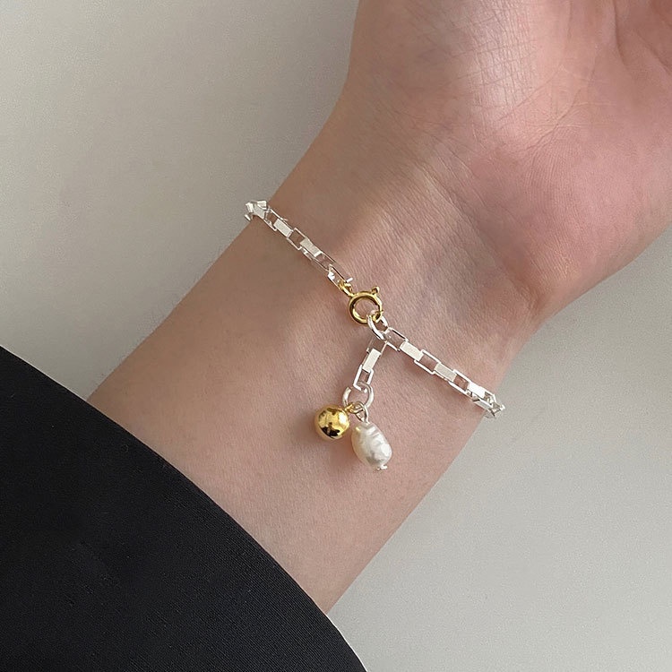 Lắc tay nữ bạc mắt xích ngọc trai nước ngọt nhân tạo cá tính độc đáo | HARMONY ACCESSORIES VT46