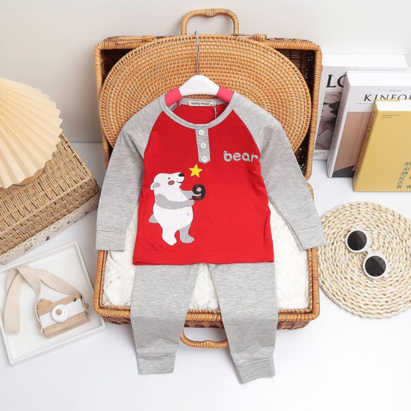 Quần áo trẻ em bộ dài tay cotton lạnh mikymom hình thú cho bé