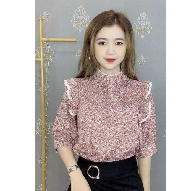 [Mã FAMARAL2 giảm 10K đơn 50K] Áo Kiểu Hoa Nhí Dáng Tay Lỡ Phối Bèo Cánh Tiên